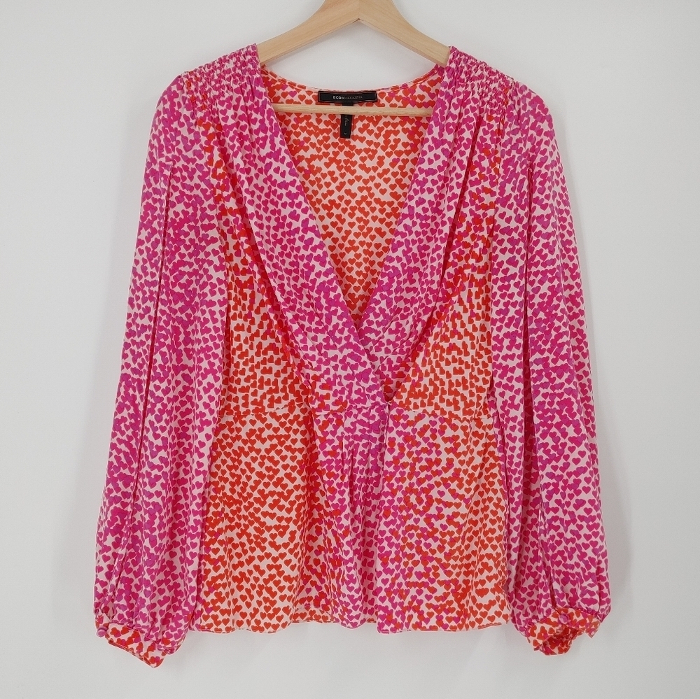 BCBGMaxAzria Silk Heart Print Blouse